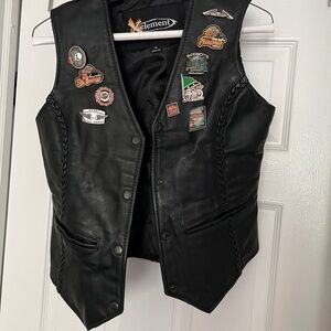 Xelement Black Leather Vest with Patches